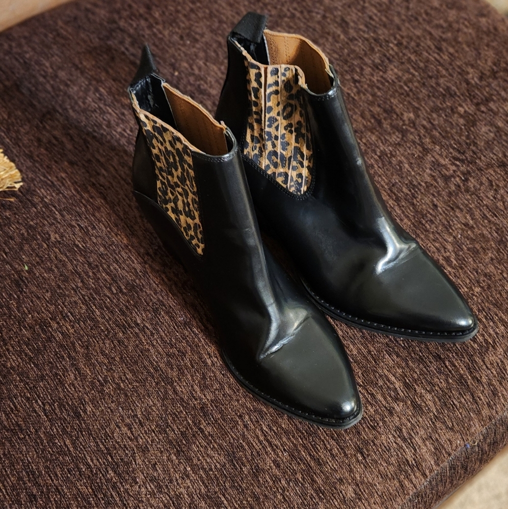 Very Volatile Black and Leopard Print Ankle Boots